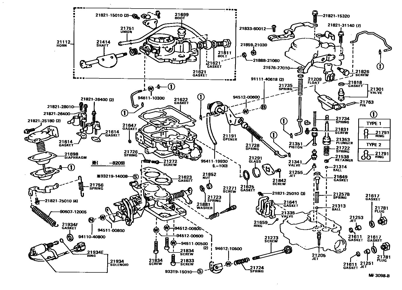 Toyota COROLLA 化油器 EPC diagram — MF3098B