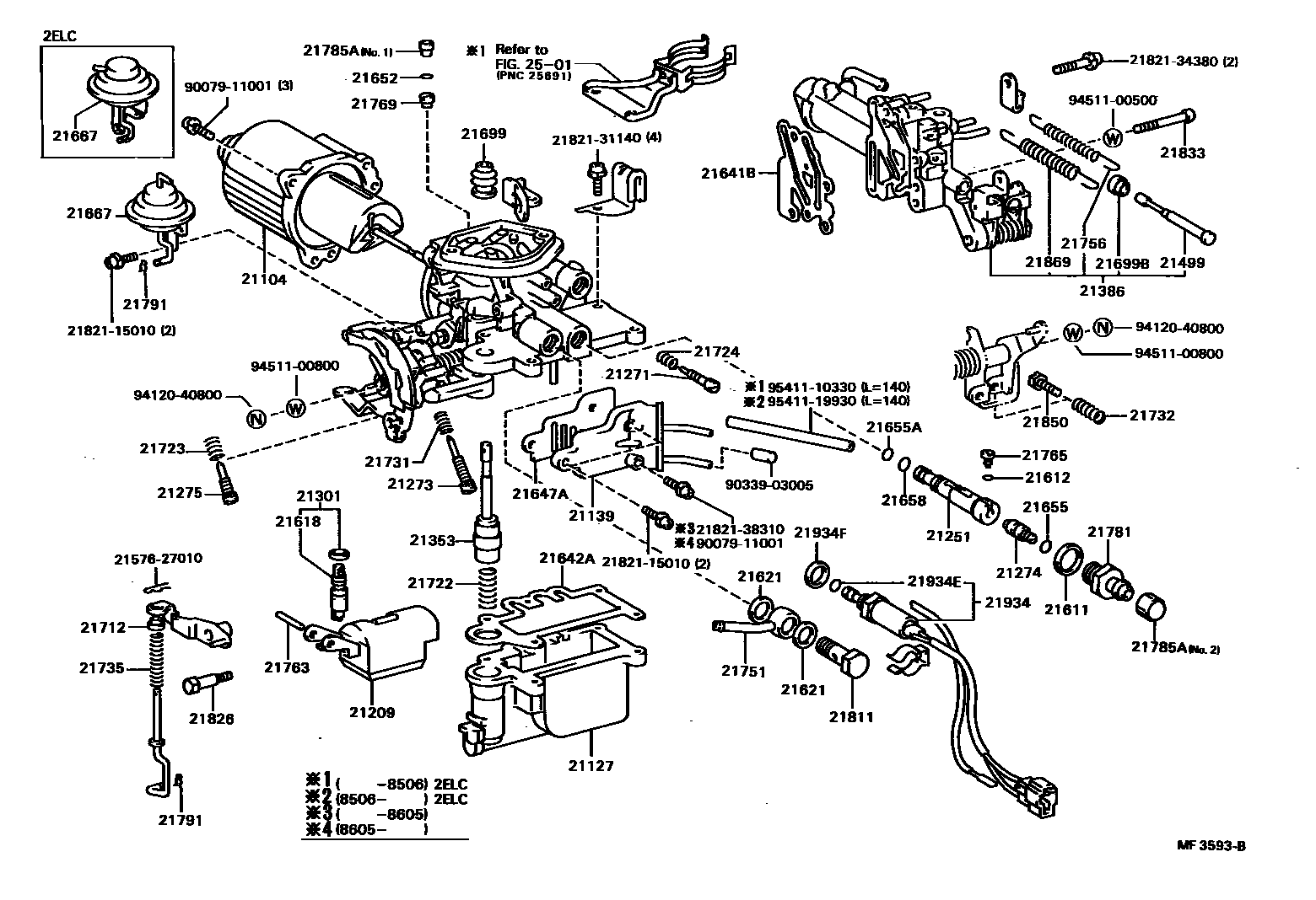 Toyota COROLLA 化油器 EPC diagram — MF3593B
