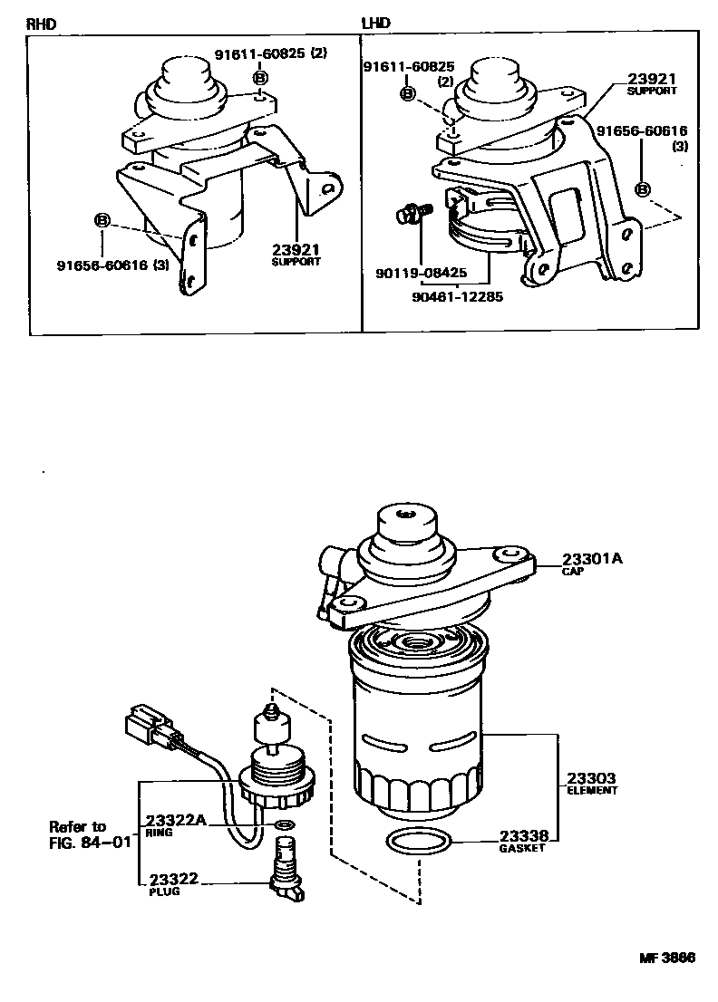 Toyota COROLLA fuel filter EPC diagram — MF3866