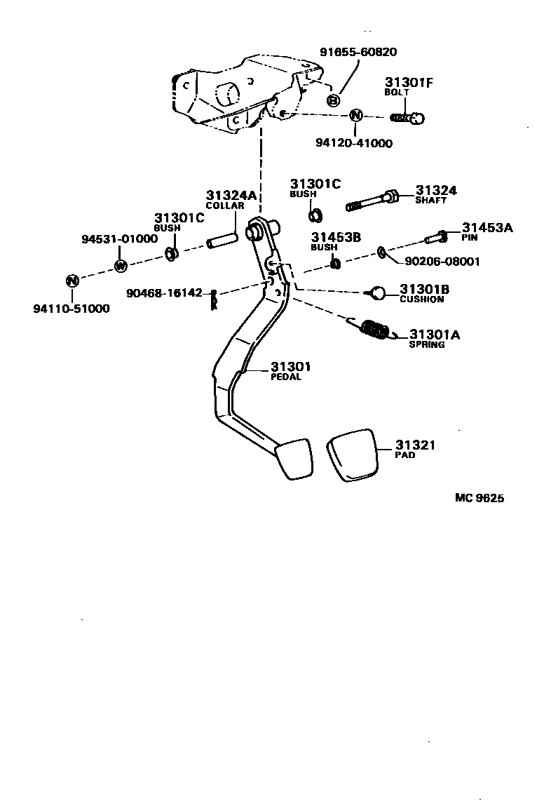 Toyota COROLLA 离合器踏板和挠性软管 EPC diagram — MC9625