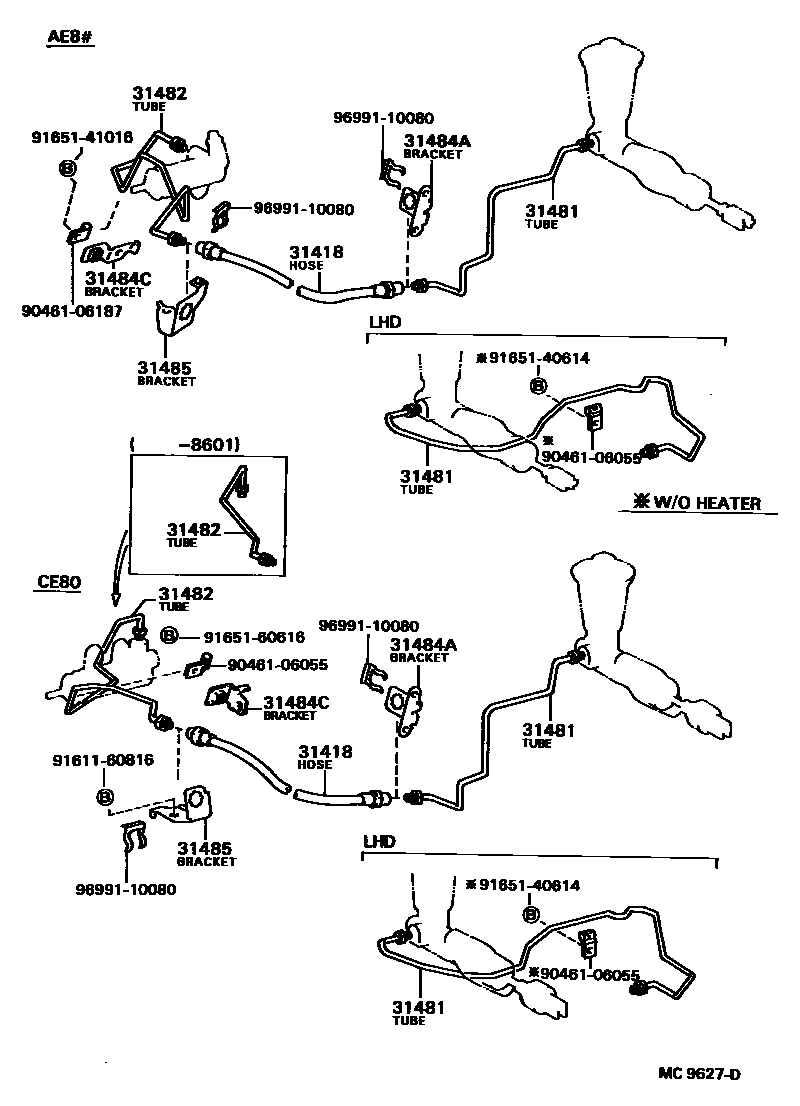 Toyota COROLLA 离合器踏板和挠性软管 EPC diagram — MC9627D