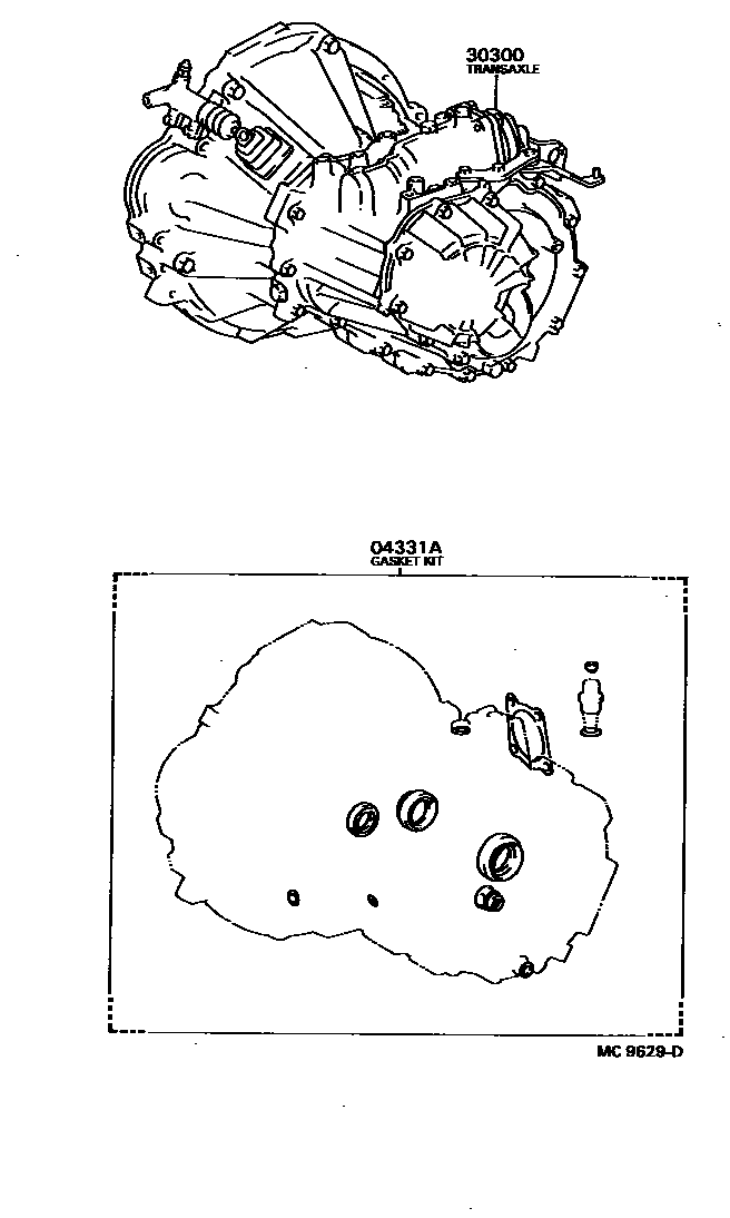 Toyota COROLLA 传动桥或变速器总成和衬垫组件(MTM) EPC diagram — MC9629D
