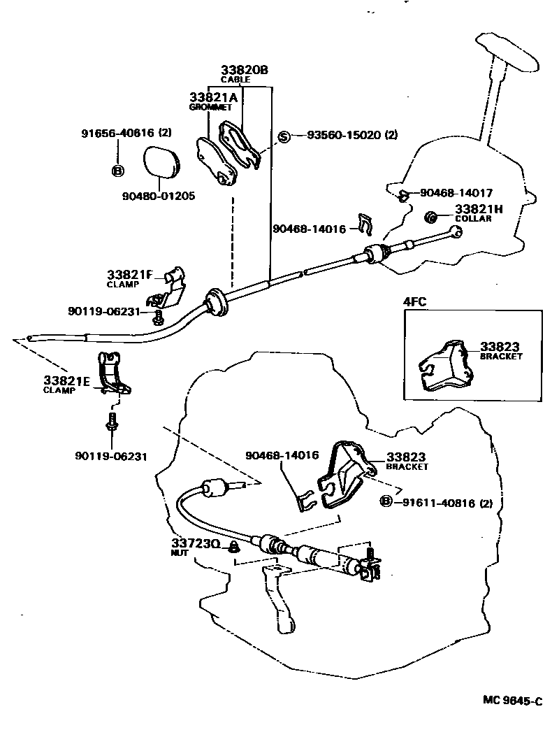 Toyota COROLLA Shift Lever & Retainer EPC diagram — MC9645C