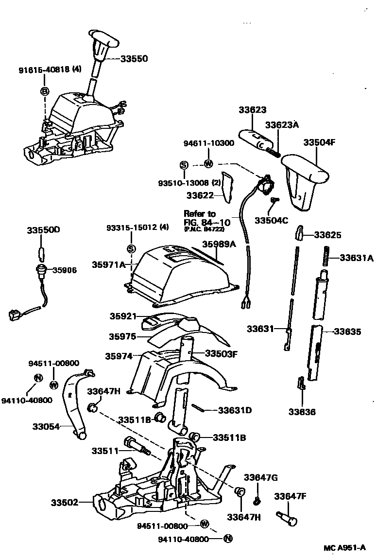 Toyota COROLLA Shift Lever & Retainer EPC diagram — MCA951A