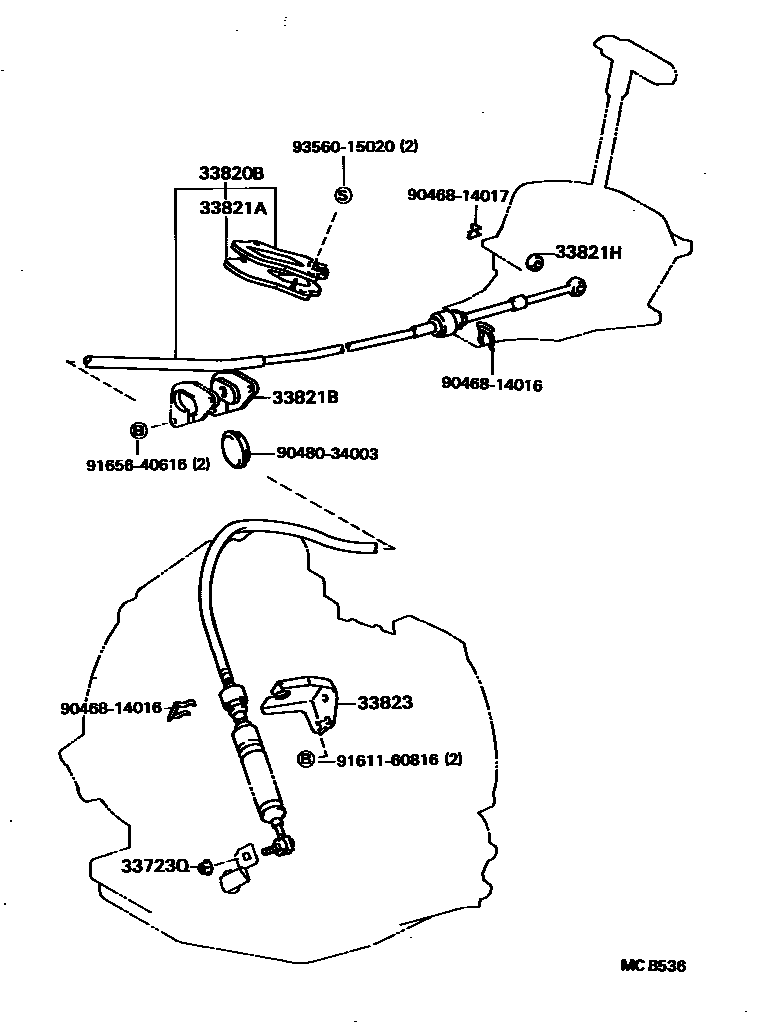 Toyota COROLLA Shift Lever & Retainer EPC diagram — MCB536