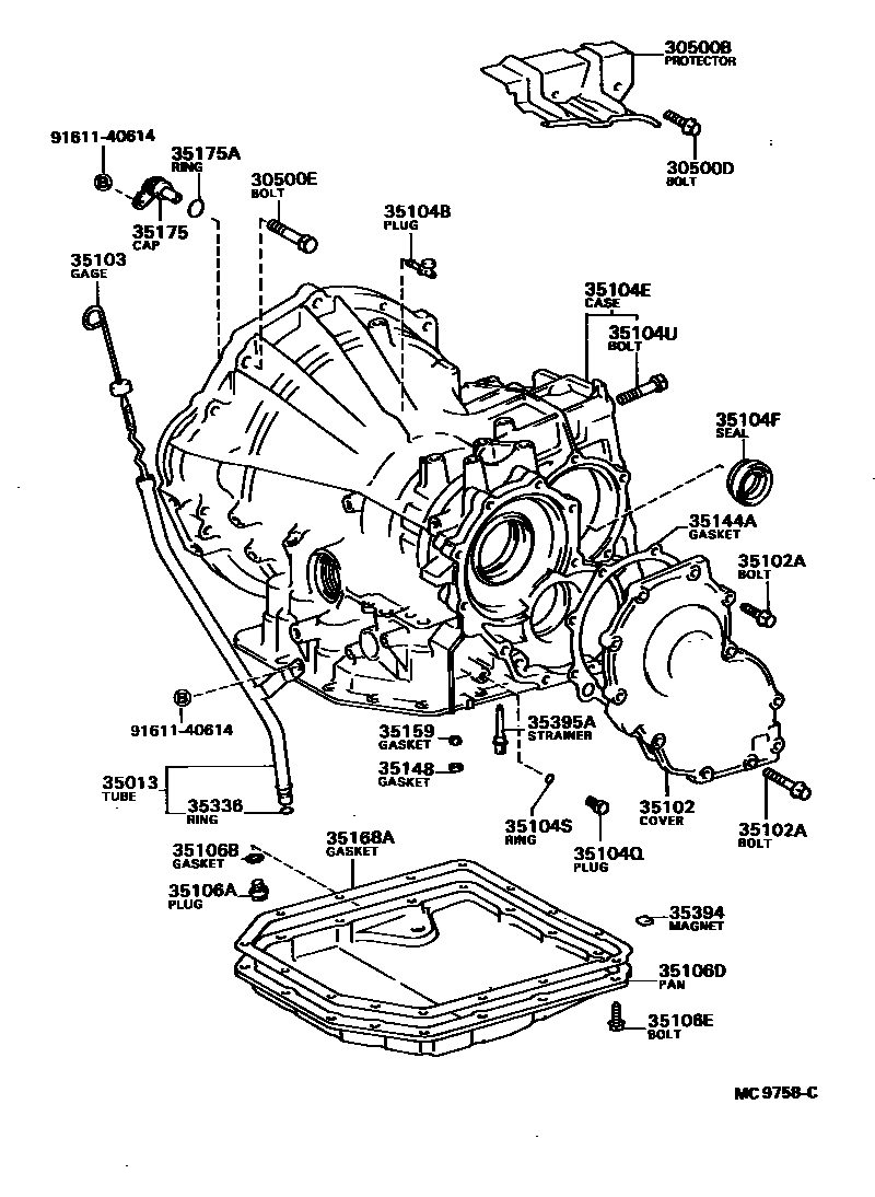 Toyota COROLLA 变速器壳和油底壳(ATM) EPC diagram — MC9758C
