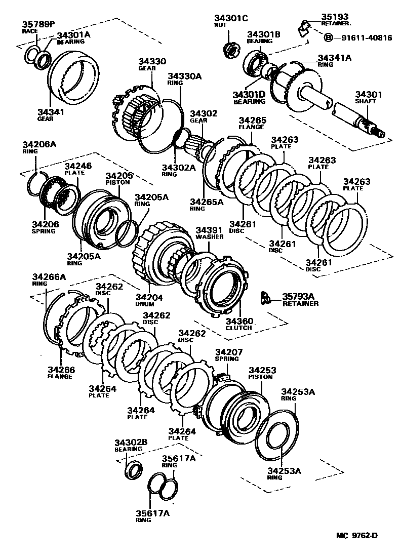 Toyota COROLLA 超速档齿轮(ATM) EPC diagram — MC9762D