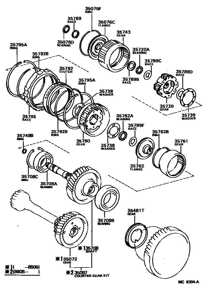 Toyota COROLLA 行星齿轮、倒档活塞和中间轴齿轮(ATM) EPC diagram — MC9394A