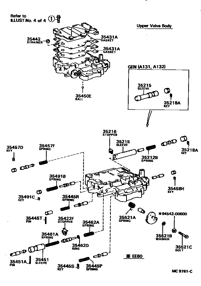 Toyota COROLLA 阀体和滤油网(ATM) EPC diagram — MC9781C