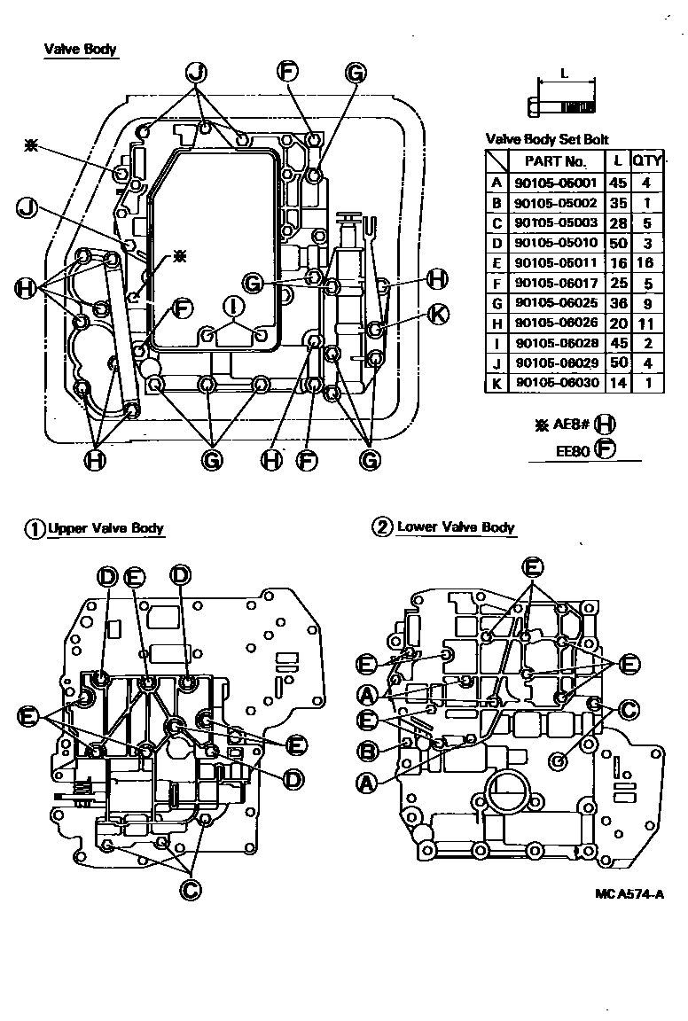 Toyota COROLLA 阀体和滤油网(ATM) EPC diagram — MCA574A