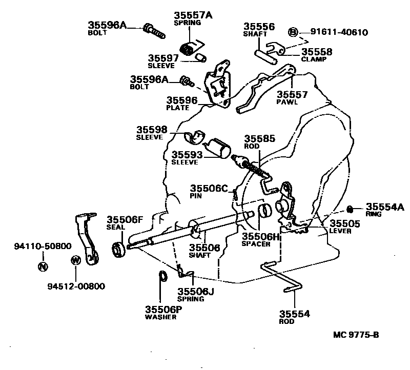 Toyota COROLLA 节气阀连杆和阀杆(ATM) EPC diagram — MC9775B