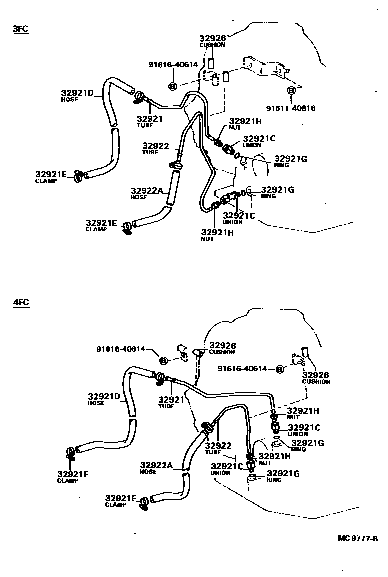 Toyota COROLLA 变速器油冷却器和配管(ATM) EPC diagram — MC9777B
