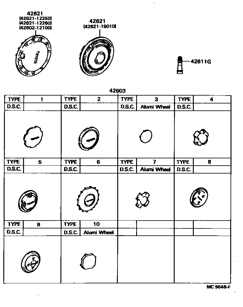 Toyota COROLLA 车轮和车轮盖 EPC diagram — MC9648F