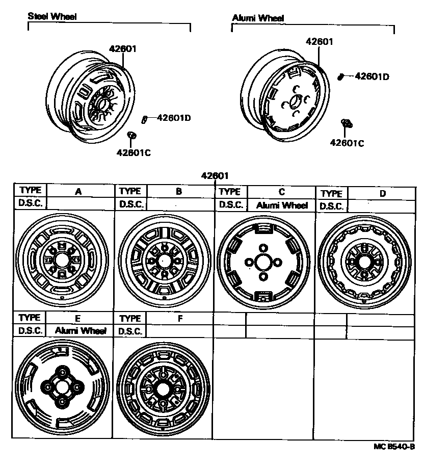 Toyota COROLLA 车轮和车轮盖 EPC diagram — MCB540B