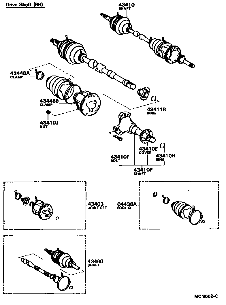 Toyota COROLLA Front Drive Shaft EPC diagram — MC9652C