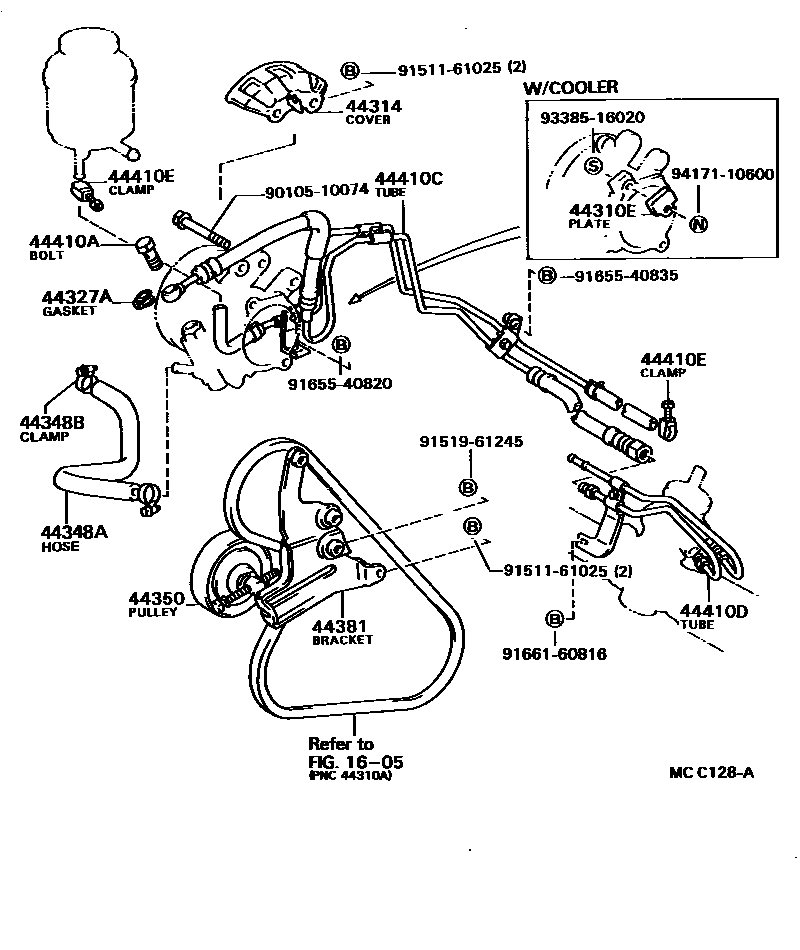Toyota COROLLA 动力转向配管 EPC diagram — MCC128A
