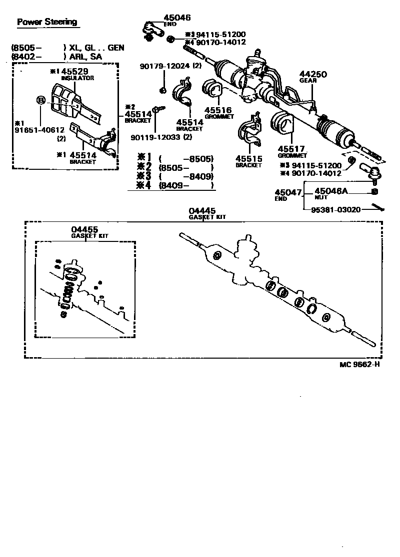 Toyota COROLLA 前转向齿轮和连杆 EPC diagram — MC9662H