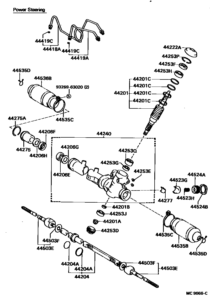 Toyota COROLLA 前转向齿轮和连杆 EPC diagram — MC9666C