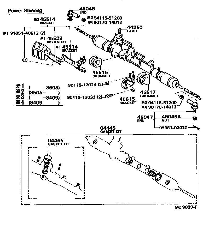 Toyota COROLLA 前转向齿轮和连杆 EPC diagram — MC9839E
