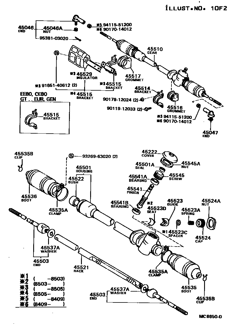 Toyota COROLLA 前转向齿轮和连杆 EPC diagram — MCB650D