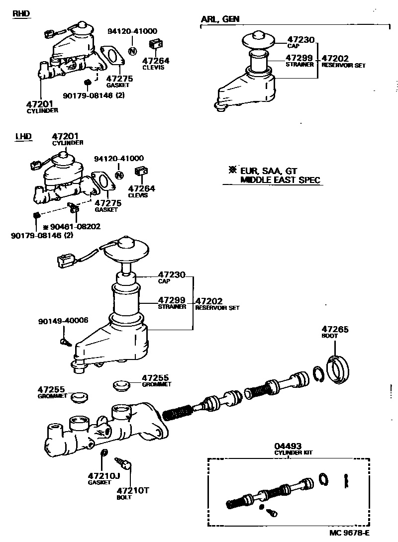 Toyota COROLLA 制动总泵 EPC diagram — MC9678E