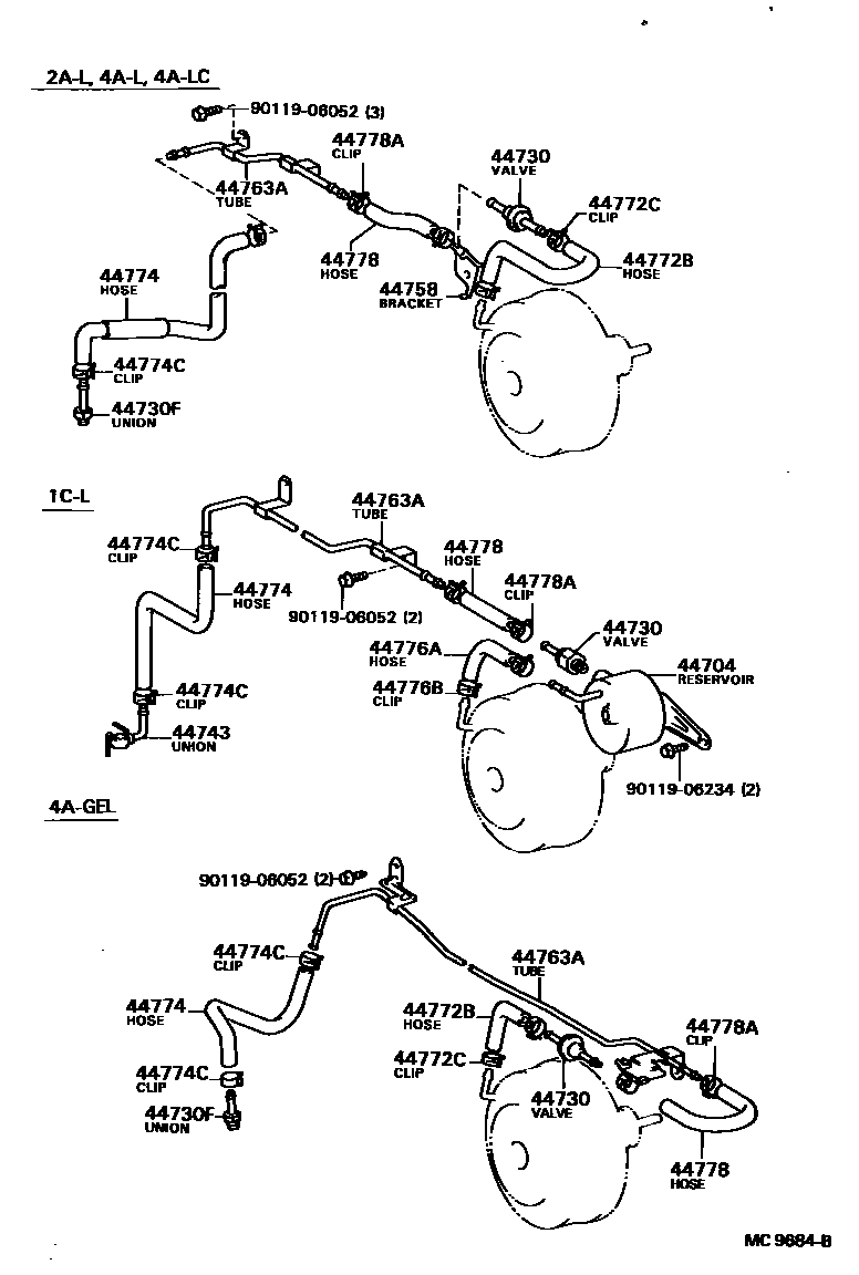 Toyota COROLLA 制动助力器和真空管 EPC diagram — MC9684B