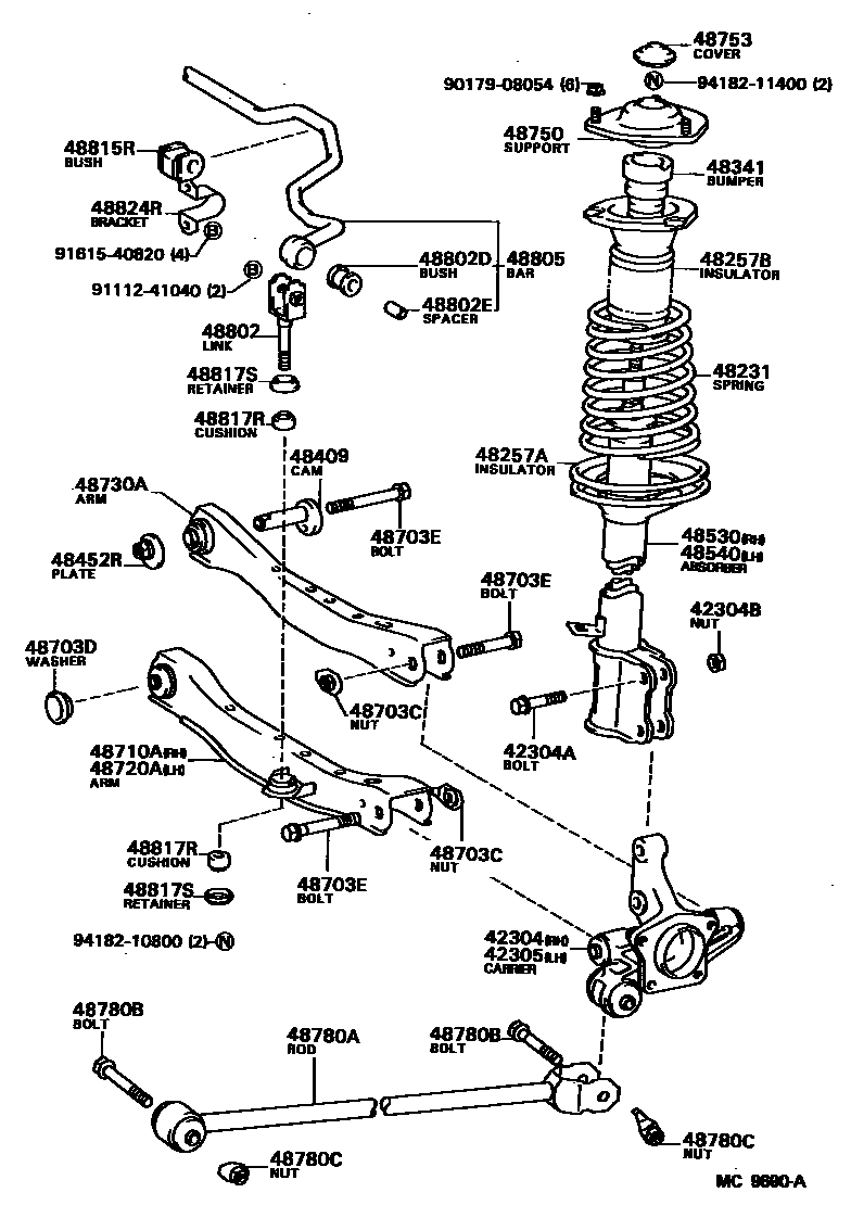 Toyota COROLLA Rear Spring & Shock Absorber EPC diagram — MC9690A
