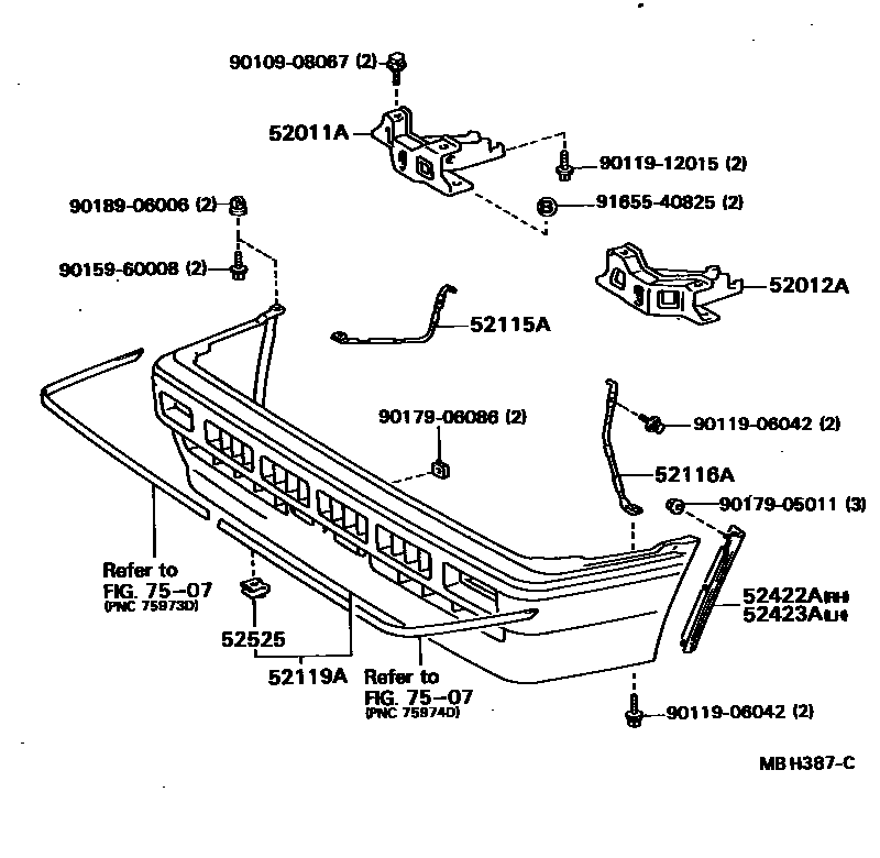 Toyota COROLLA 前保险杠及附件 EPC diagram — MBH387C