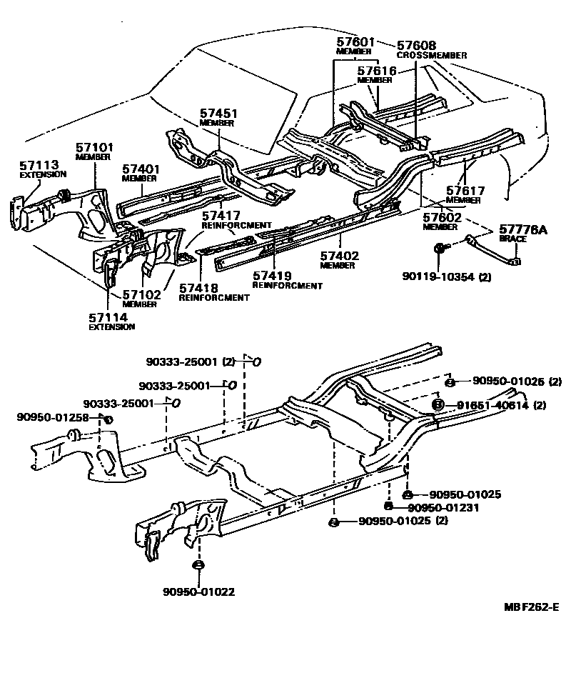 Toyota COROLLA Floor stringers EPC diagram — MBF262E