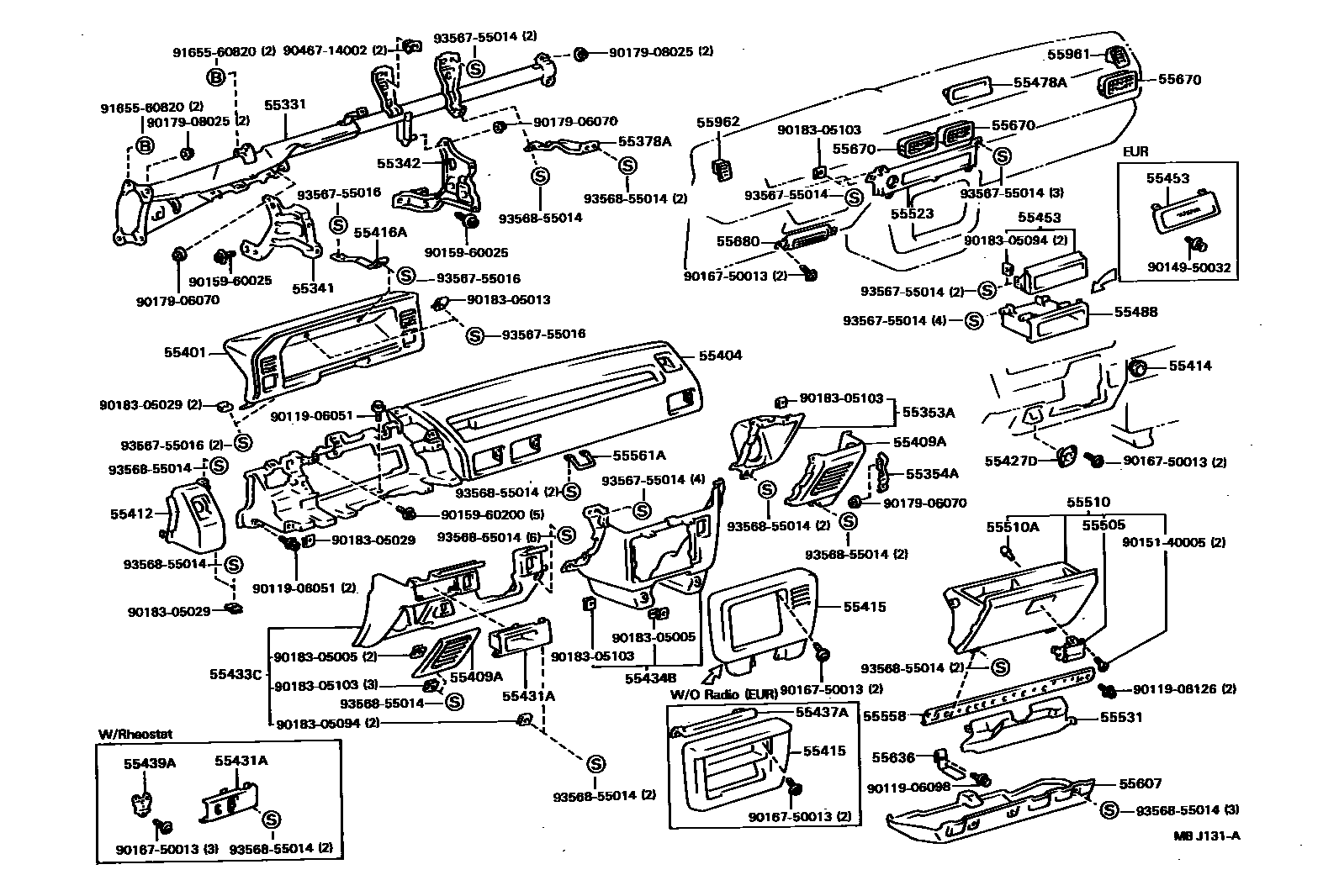 Toyota COROLLA 仪表板和手套箱 EPC diagram — MBJ131A