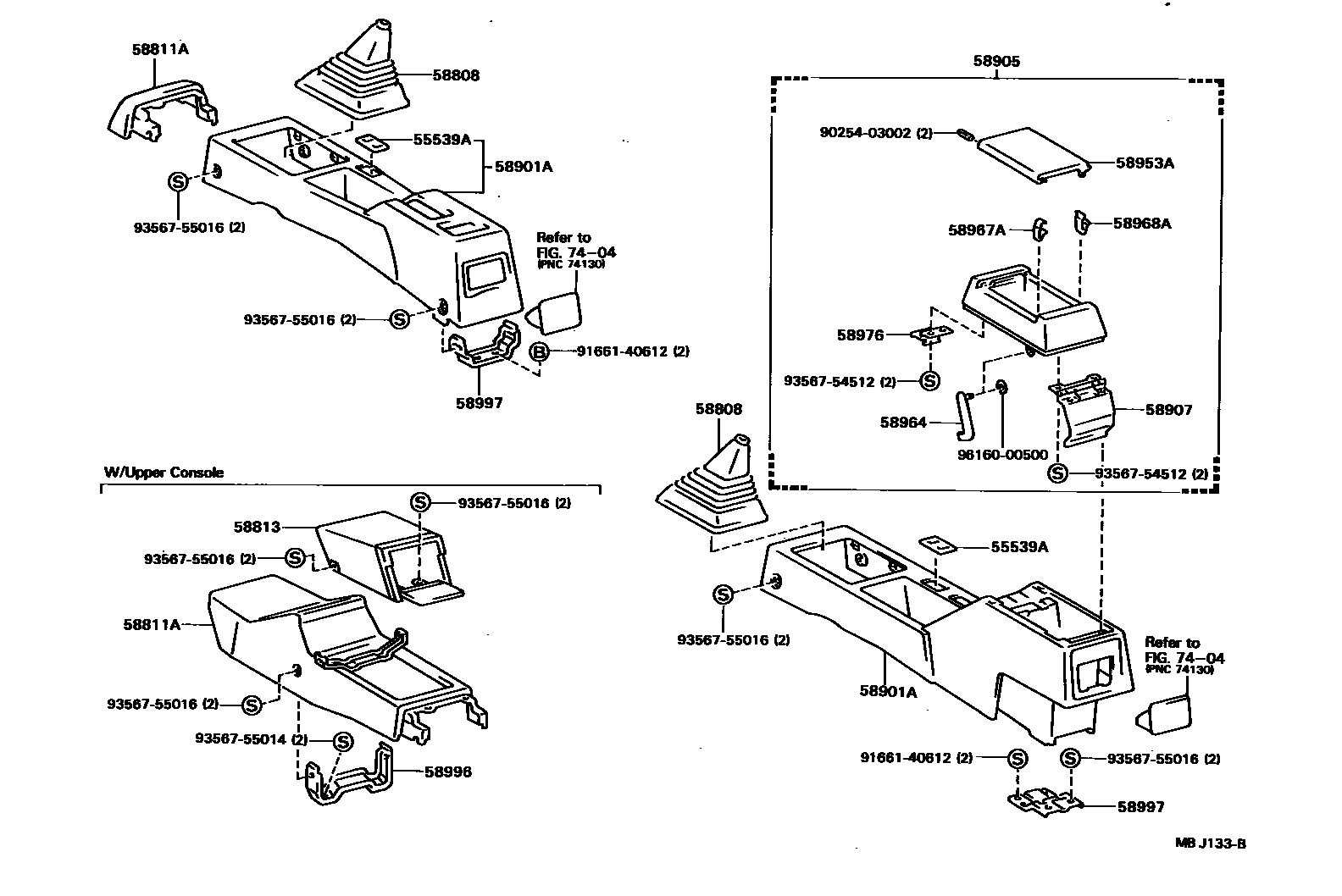 Toyota COROLLA 中央扶手箱和支架 EPC diagram — MBJ133B
