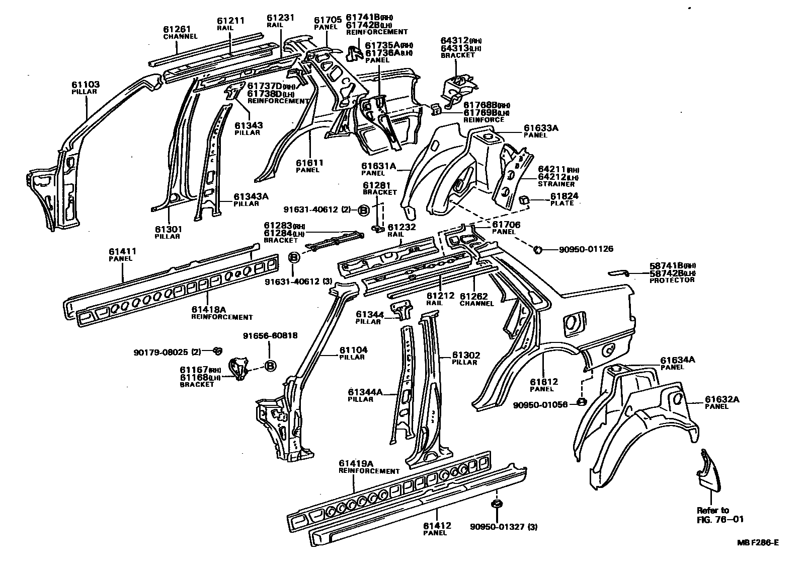 Toyota COROLLA 侧梁 EPC diagram — MBF286E