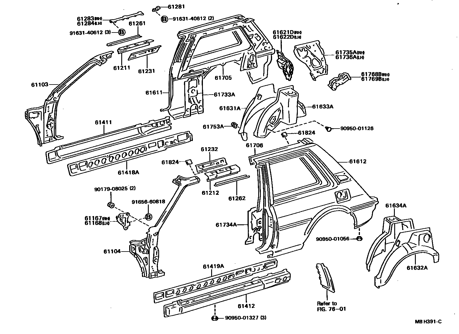 Toyota COROLLA 侧梁 EPC diagram — MBH391C