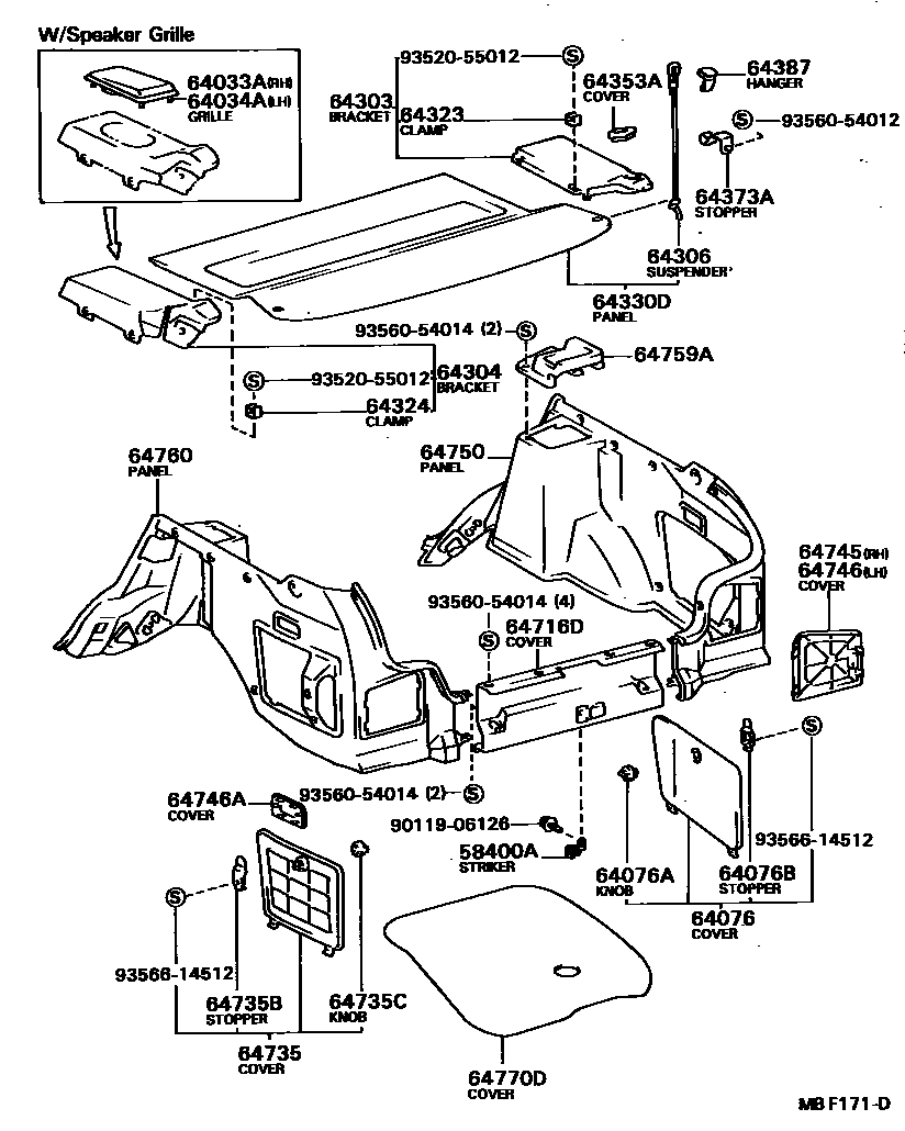 Toyota COROLLA 底板和底板装饰罩 EPC diagram — MBF171D