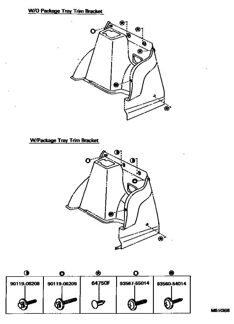 Toyota COROLLA 底板和底板装饰罩 EPC diagram — MBH368