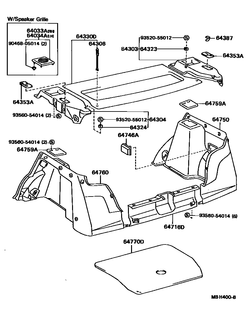 Toyota COROLLA 底板和底板装饰罩 EPC diagram — MBH400B
