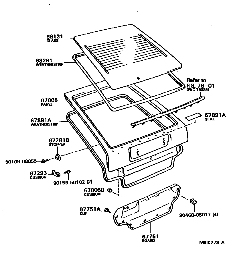 Toyota COROLLA 背门板和背门玻璃 EPC diagram — MBK278A