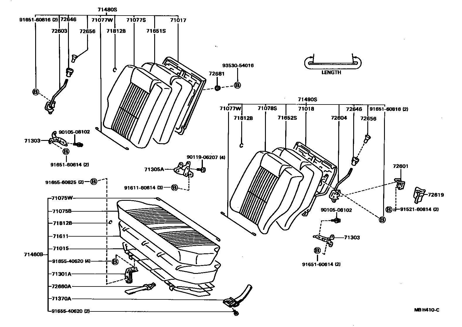 Toyota COROLLA 后排座椅和座椅滑轨 EPC diagram — MBH410C