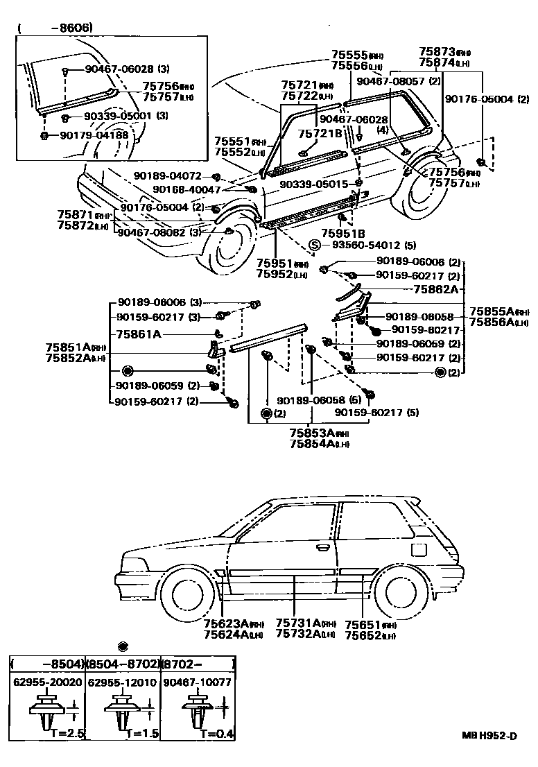 Toyota COROLLA 侧防护条 EPC diagram — MBH952D