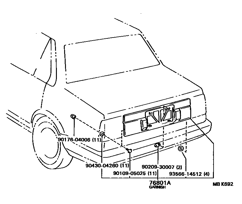 Toyota COROLLA 后防护条 EPC diagram — MBK692