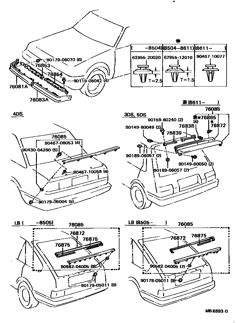Toyota COROLLA 挡泥板和扰流板 EPC diagram — MBK693D