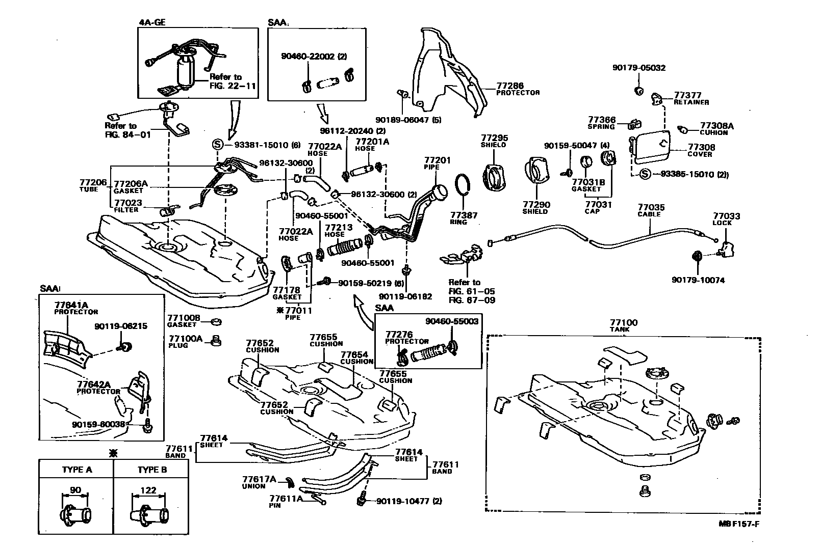 Toyota COROLLA 燃油箱和燃油管 EPC diagram — MBF157F