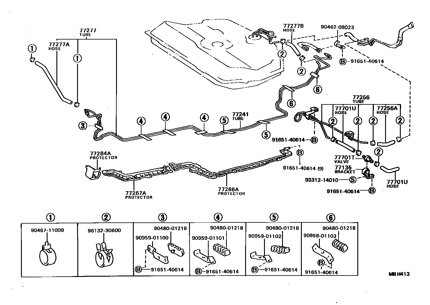 Toyota COROLLA 燃油箱和燃油管 EPC diagram — MBH413