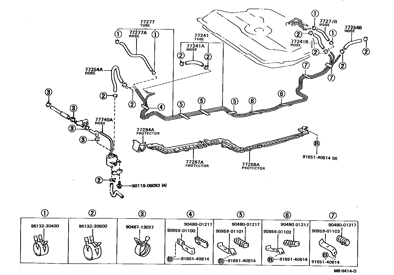 Toyota COROLLA 燃油箱和燃油管 EPC diagram — MBH414D