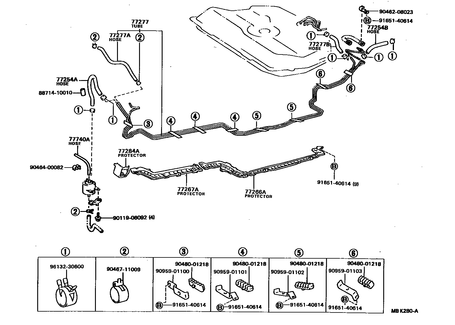 Toyota COROLLA 燃油箱和燃油管 EPC diagram — MBK280A