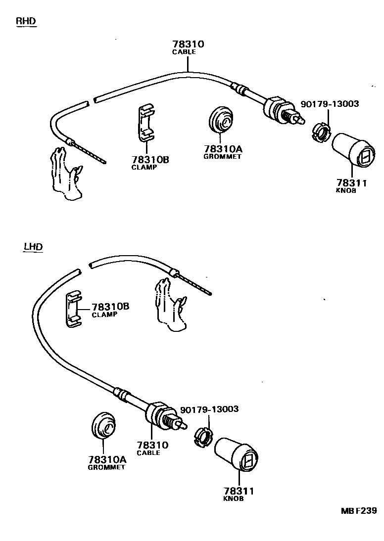 Toyota COROLLA accelerator pedal connecting rod EPC diagram — MBF239
