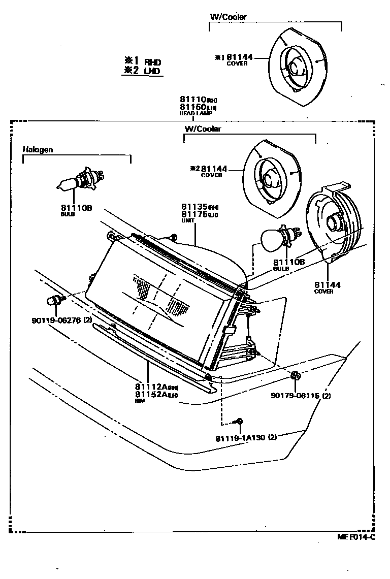 Toyota COROLLA Headlamp EPC diagram — MEE014C