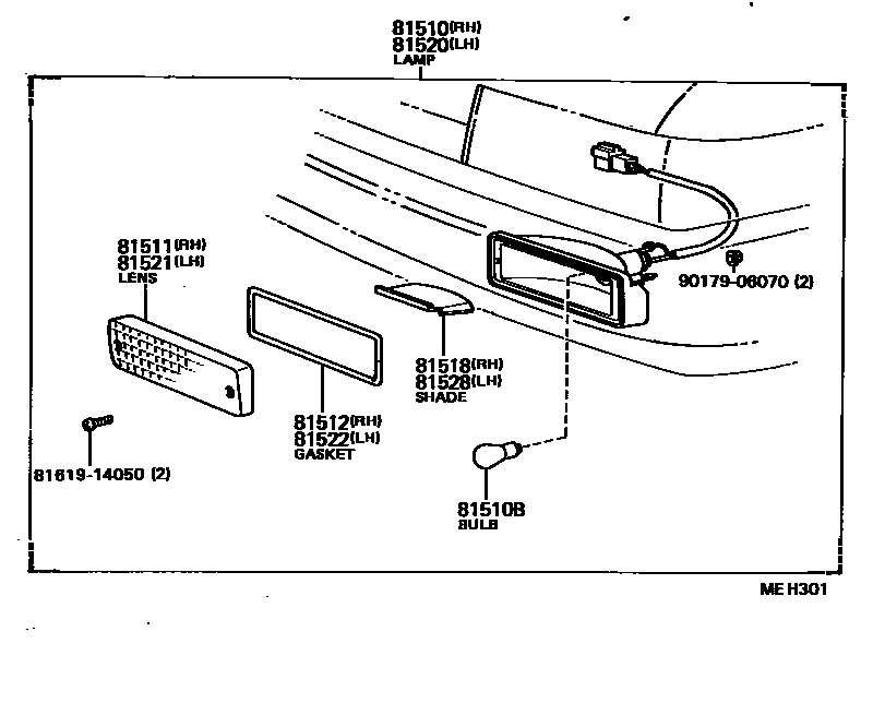 Toyota COROLLA 前转向灯 EPC diagram — MEH301