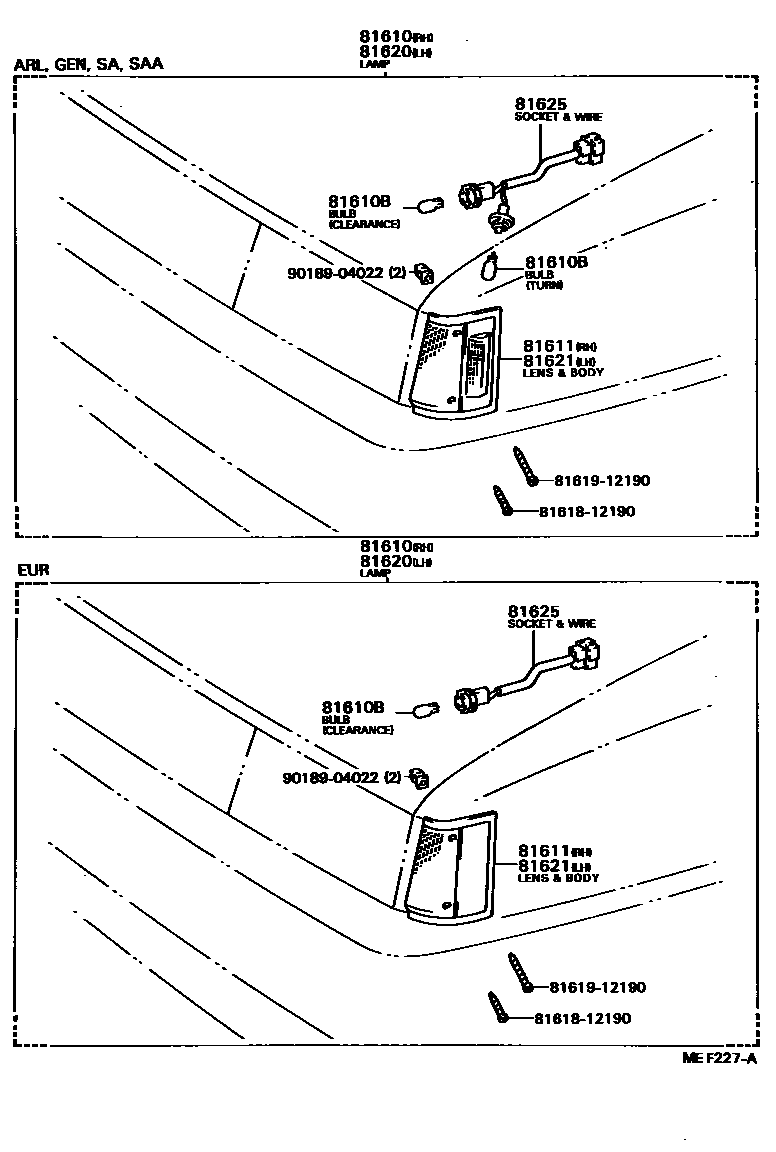 Toyota COROLLA 前示宽灯 EPC diagram — MEF227A