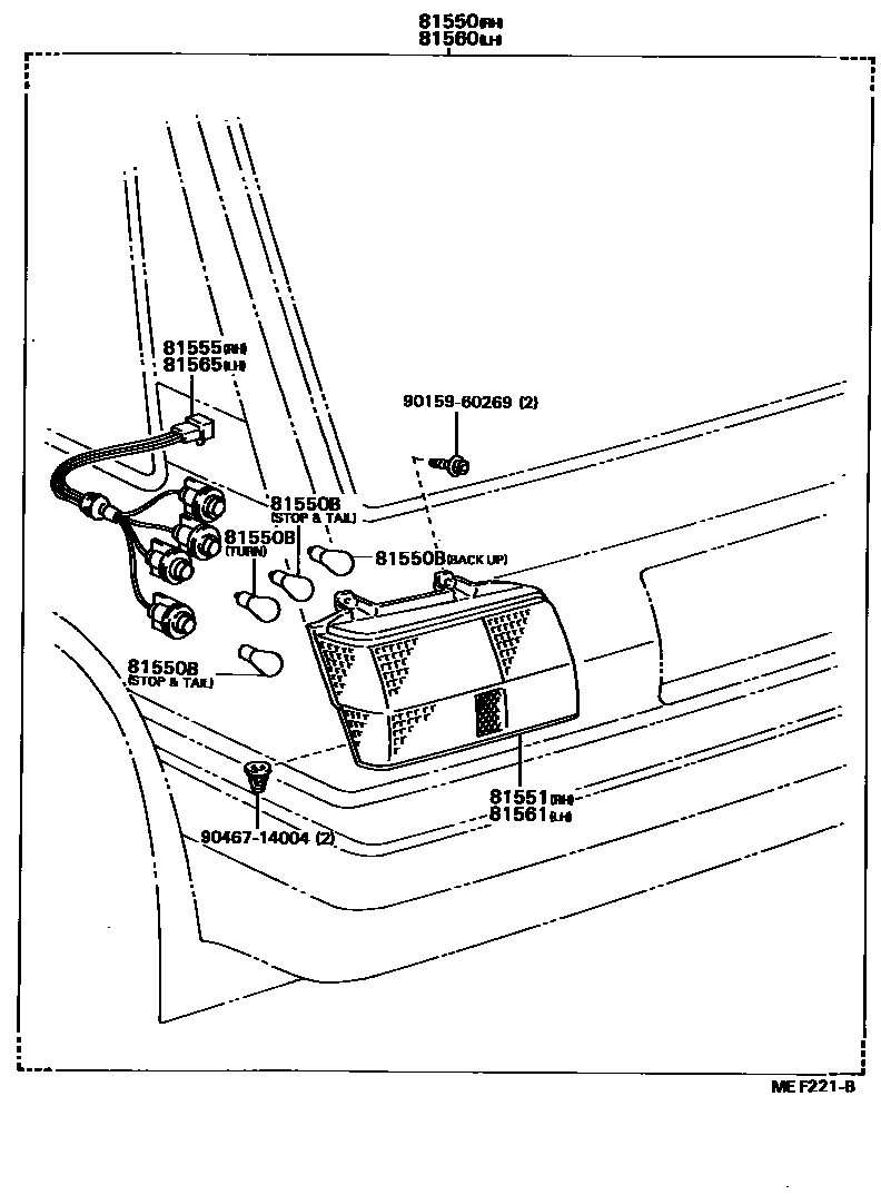 Toyota COROLLA 后组合灯 EPC diagram — MEF221B